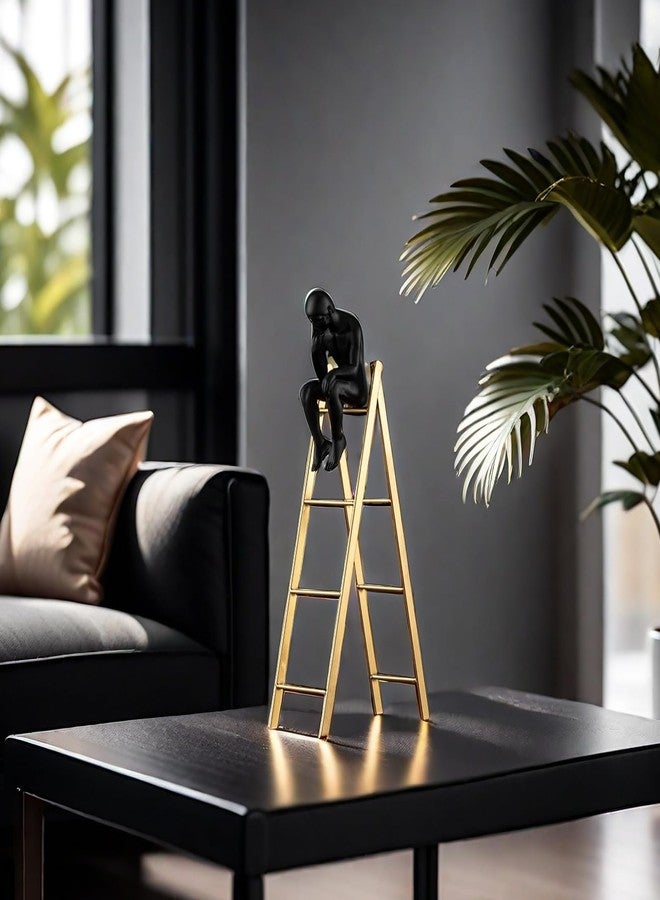 FUNSXBUG The Thinker Statue Thinking Man Statues Sitting on a Ladder Sculptures Collectible Figurine Home Decor Living Room Decoration (Small) - Image 3